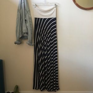 Blue and white striped maxi dress